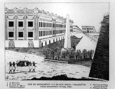 Uitzicht op het Monument van het Zwarte Gat van Calcutta, uit Grandpres Reis, 1790 door English School